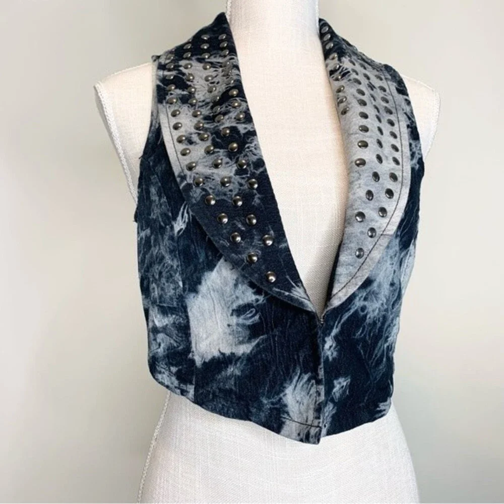 Lush Studded Tie Dye Festival Punk Boho Vest Medium - Picture 2 of 12